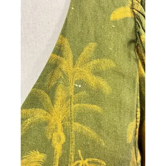 JUAN DE DIOS Sz M/L Ermita Wrap Around Midi Dress Green Palms Linen - Picture 12 of 16